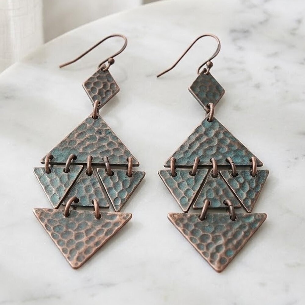 Boho Triangular Dangle Earrings - Picture 2 of 8